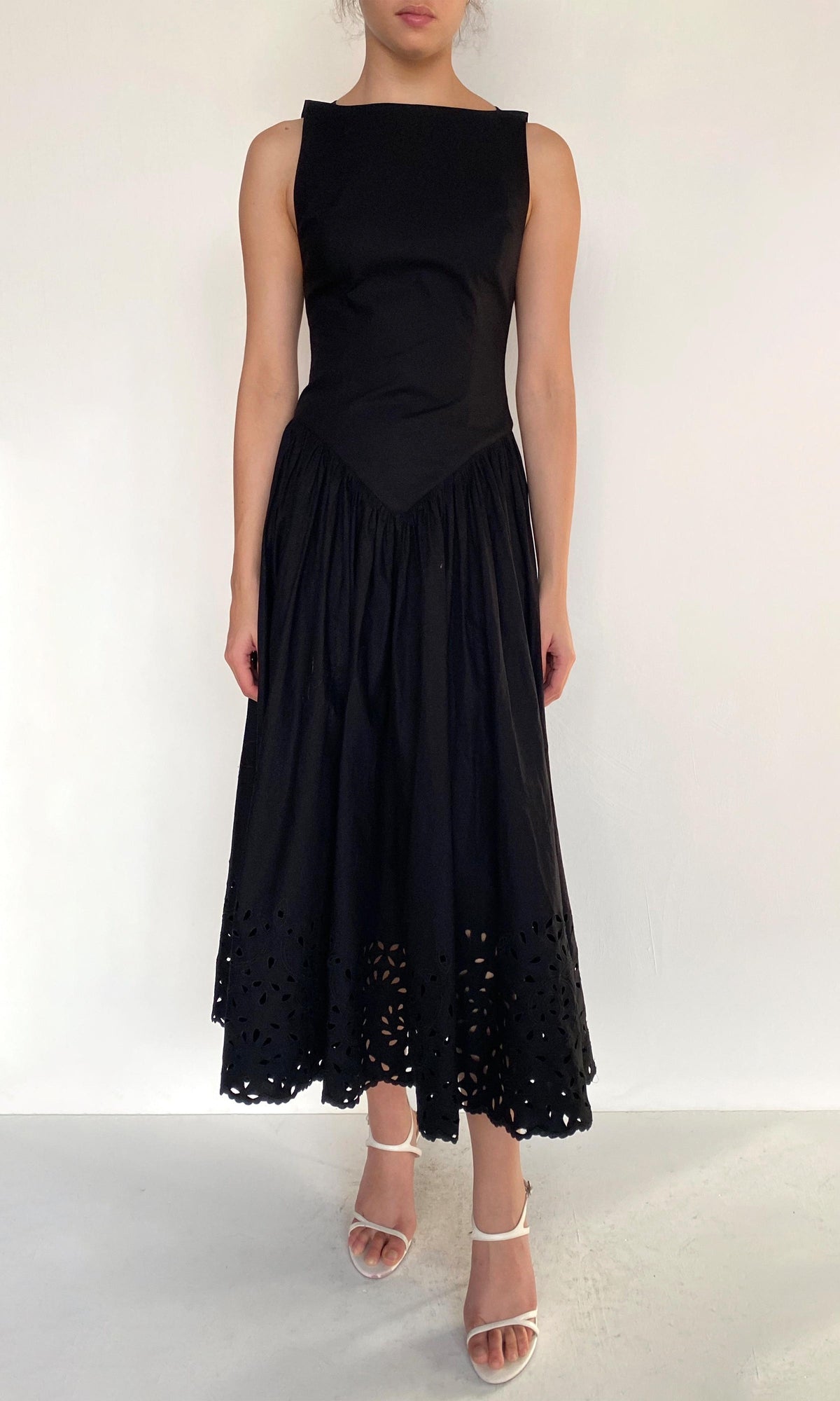 Womens | Rai Cotton Poplin Boat Neck Midi Dress | Black