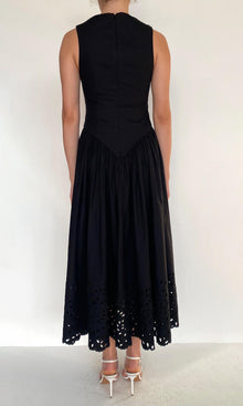 Womens | Rai Cotton Poplin Boat Neck Midi Dress | Black