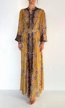 Hemant And Nandita | Reem Viscose Georgette Lurex Shirt Dress With Buckle Belt And Slip | Brown