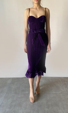 Womens | Reha Polyester Crushed Velvet Midi Dress | Purple