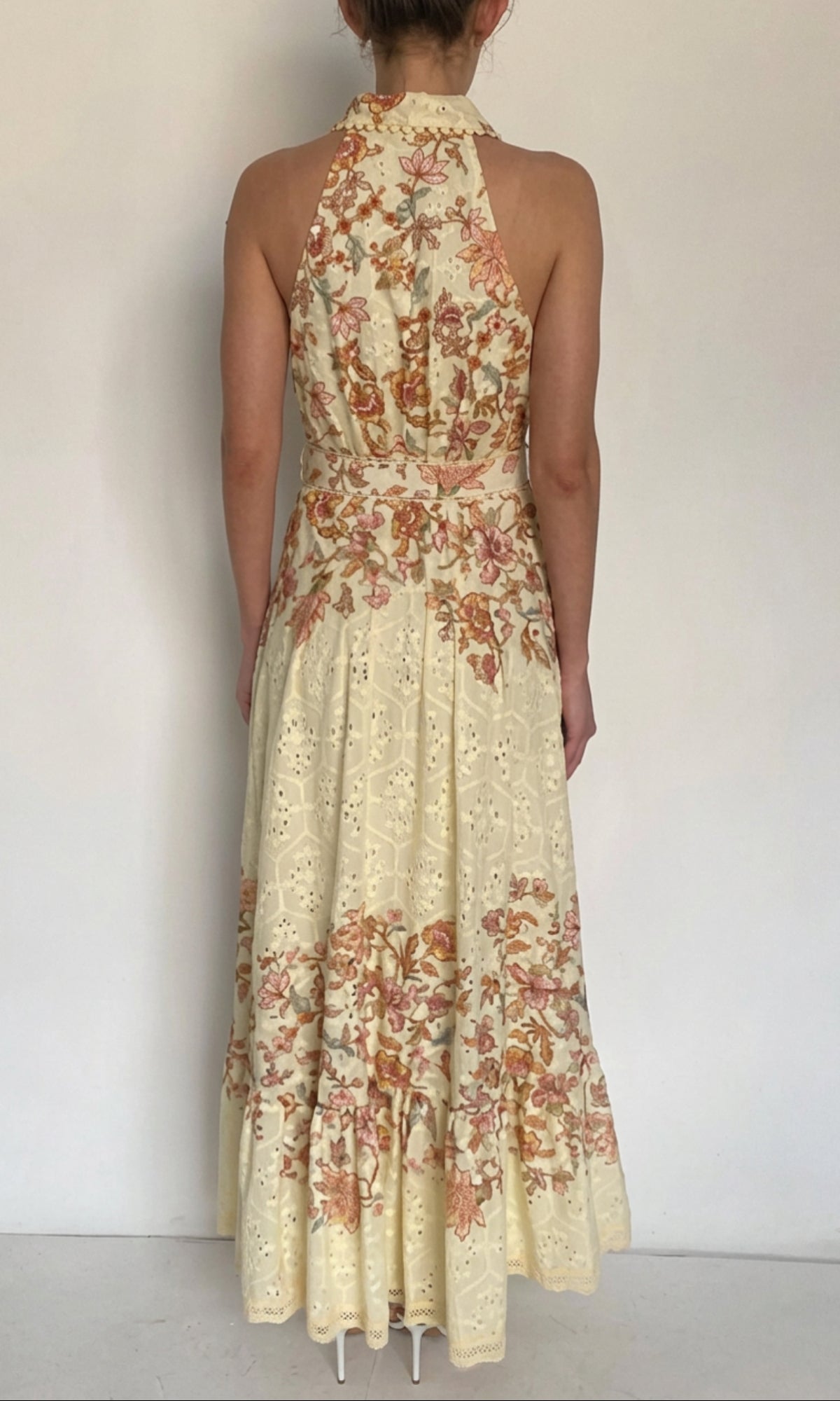 Hemant And Nandita | Riah Cotton Schiffli Long Shirt Dress With Buckle Belt | Ivory