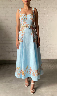 Hemant And Nandita | Riah Linen Cotton Midi Dress | Blue