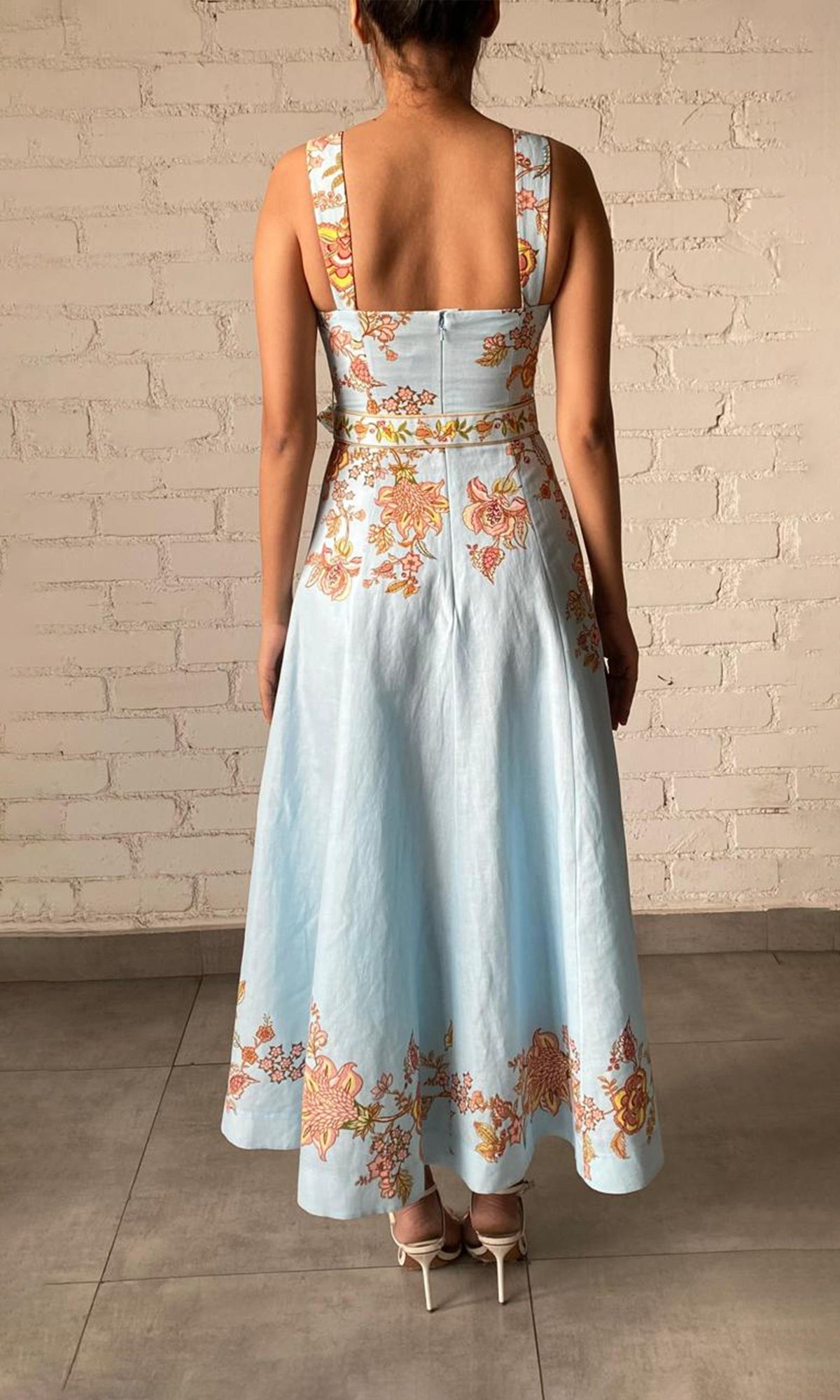 Hemant And Nandita | Riah Linen Cotton Midi Dress | Blue