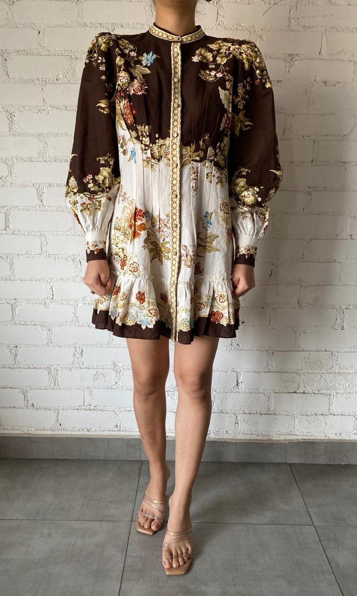 Hemant And Nandita | Rohi Linen Cotton Short Dress | Brown/White