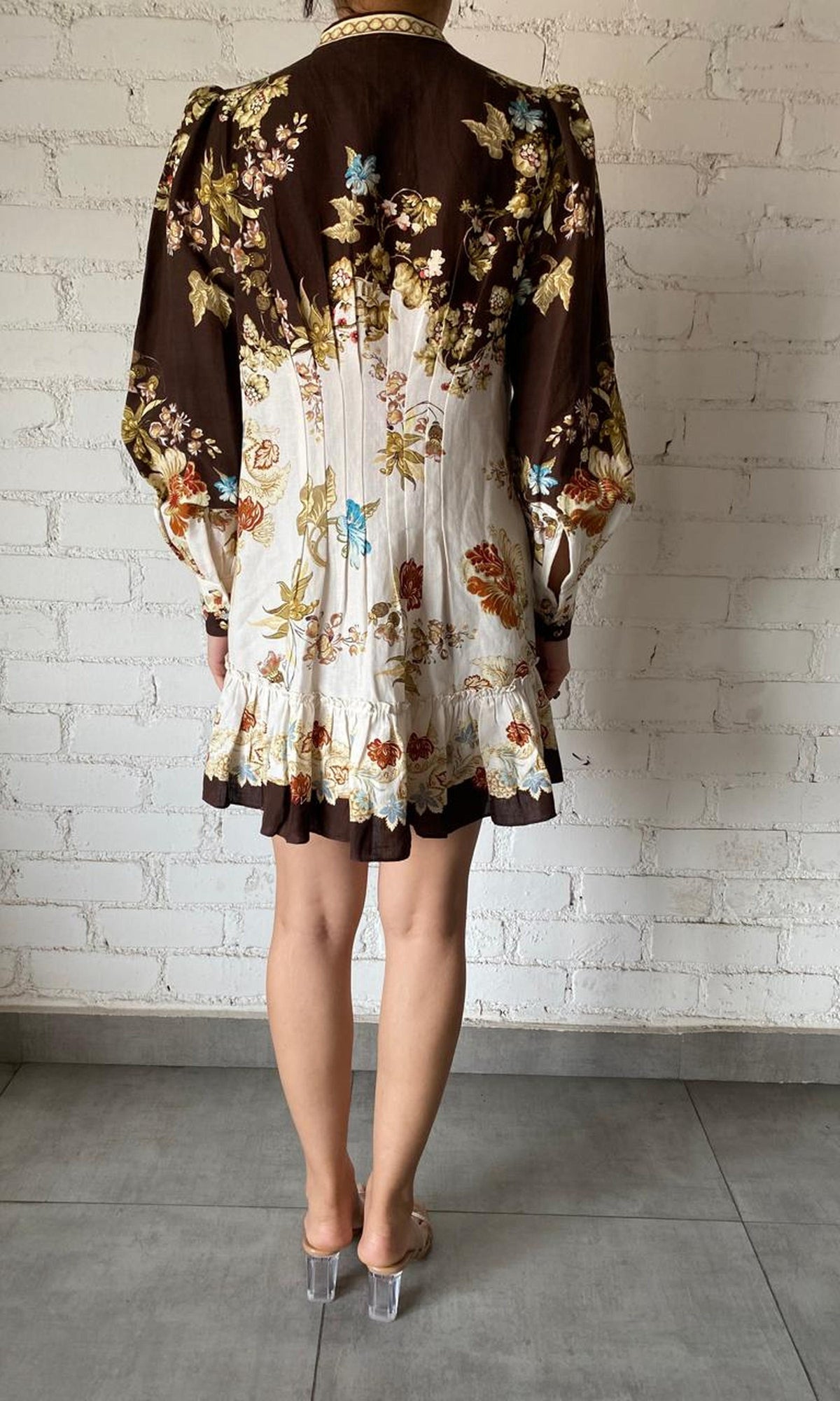 Hemant And Nandita | Rohi Linen Cotton Short Dress | Brown/White