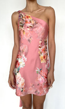 Womens | Saba Polyester Satin Lycra One Shoulder Short Dress | Peach Floral