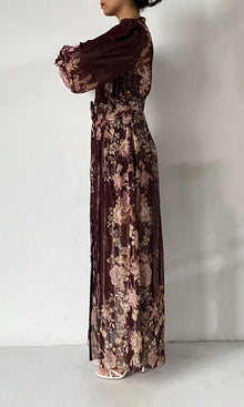 Hemant And Nandita | Savi Viscose Georgette Lurex Shirt Dress With Buckle Belt And Slip | Burgundy