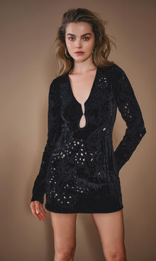 Womens | Sehr Polyester Crushed Velvet Short Dress | Black