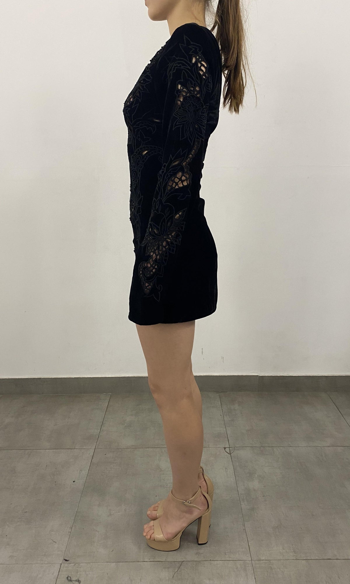 Womens | Sehr Polyester Crushed Velvet Short Dress | FA23 | Black