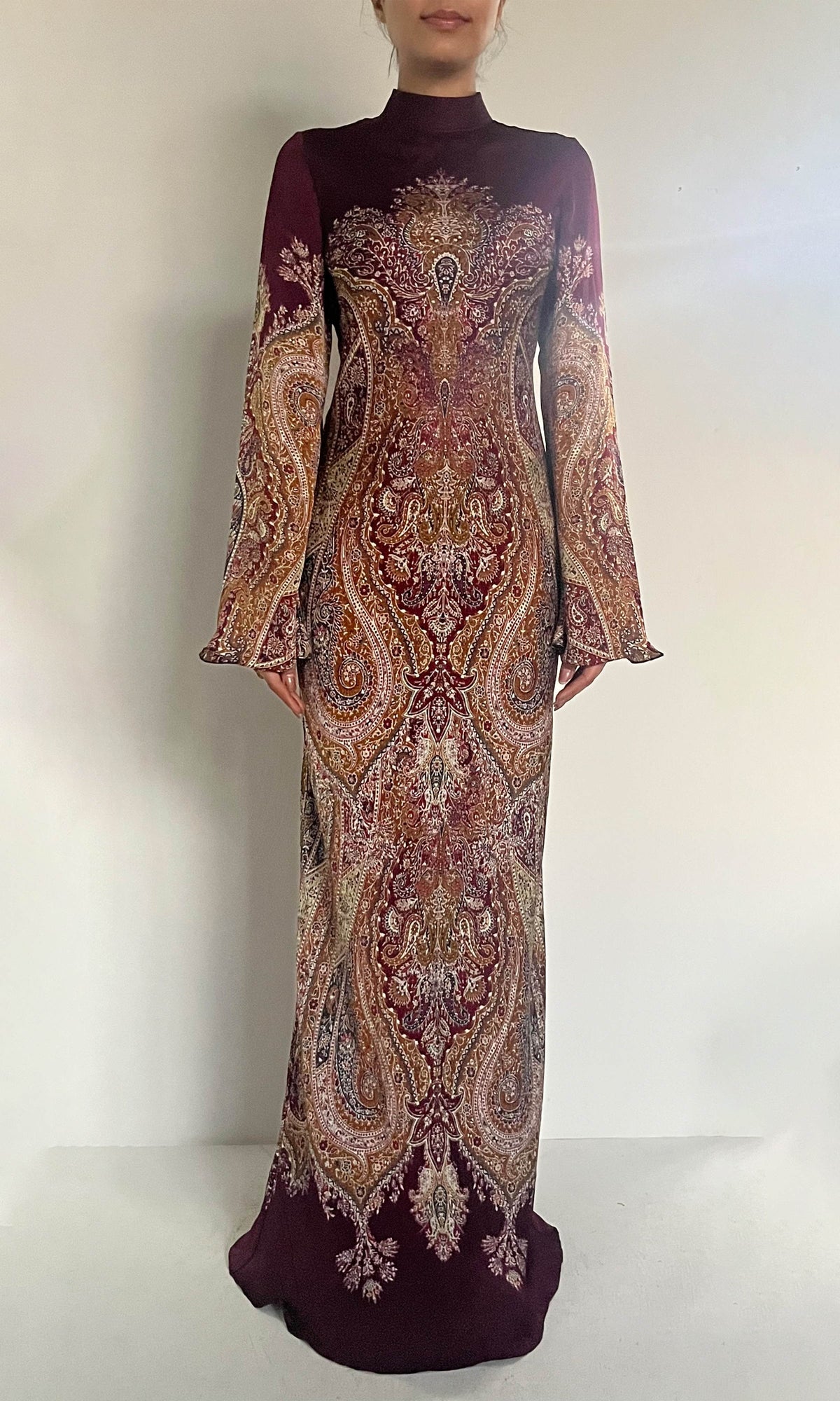 Hemant And Nandita | Shifa Viscose Satin Maxi Dress | Burgundy