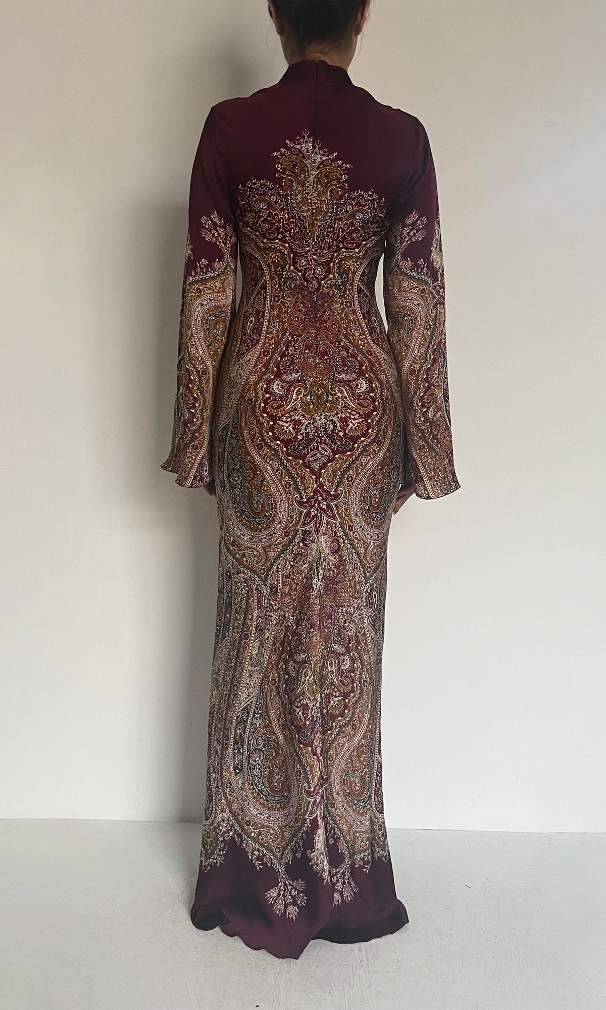 Hemant And Nandita | Shifa Viscose Satin Maxi Dress | Burgundy
