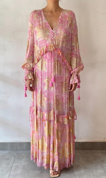 Womens | Sidra Viscose Georgette Floral Lurex Kaftan | Pink Multi