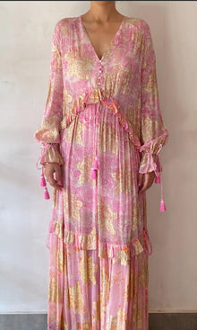 Womens | Sidra Viscose Georgette Floral Lurex Kaftan | Pink Multi