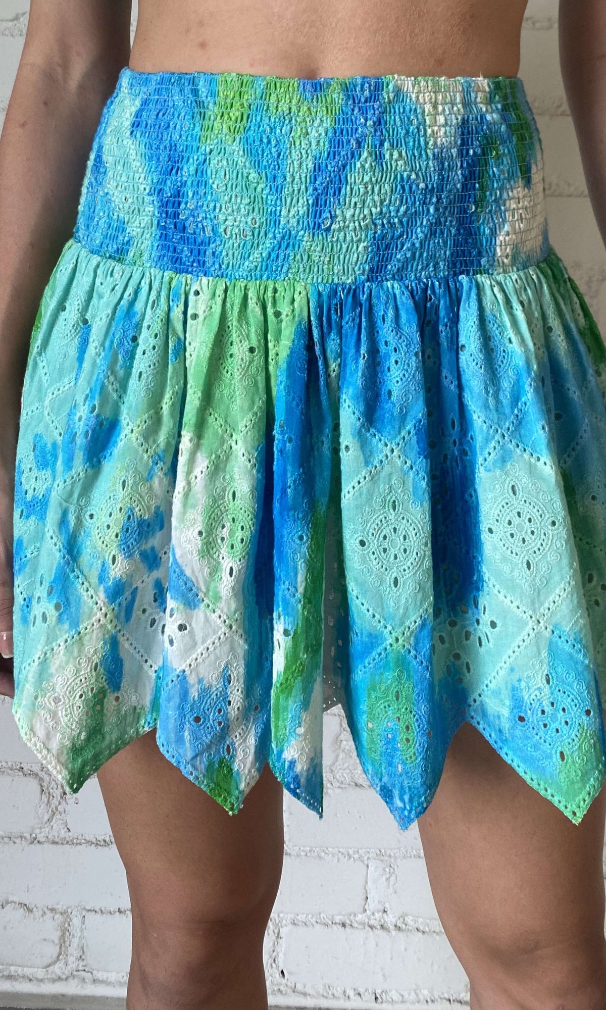 Hemant And Nandita | Vida Cotton Schiffly Mini Skirt | Blue Green