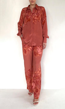 Hemant And Nandita | Vine Viscose Natural Crepe Oversized Shirt | Coral