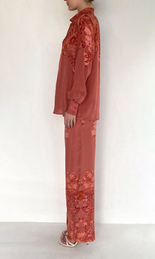 Hemant And Nandita | Vine Viscose Natural Crepe Oversized Shirt | Coral