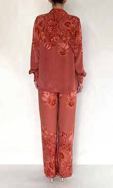Hemant And Nandita | Vine Viscose Natural Crepe Oversized Shirt | Coral