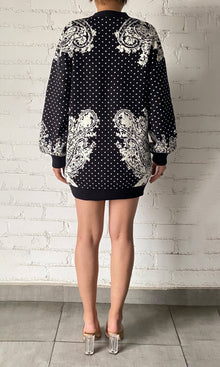 Womens | Viri Jacquard Acrylic Nylon Oversized Cardigan | Black White