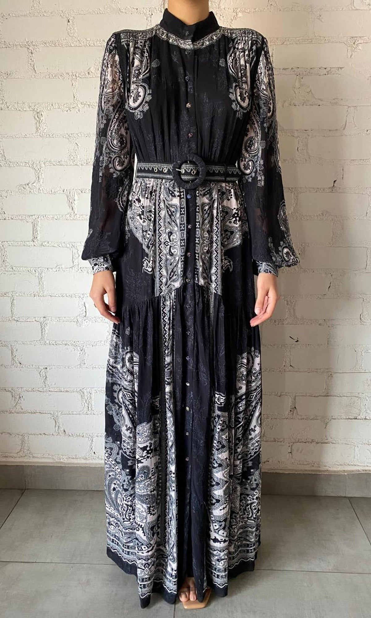 Womens | Viri Viscose Georgette Jacquard Long Dress | Black White