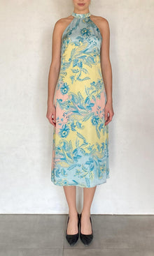 Hemant And Nandita | Wani Viscose Satin Midi Dress | Blue Floral