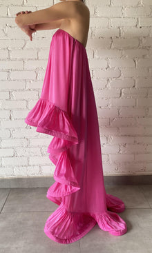Womens | Yuri Viscose Satin High Low Long Dress | Pink