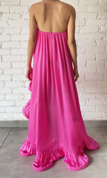 Womens | Yuri Viscose Satin High Low Long Dress | Pink