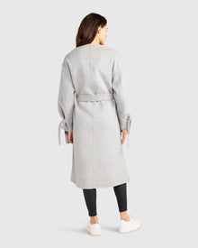 Women | Head Over Heels Wool Blend Collarless Robe Coat | Grey Marle