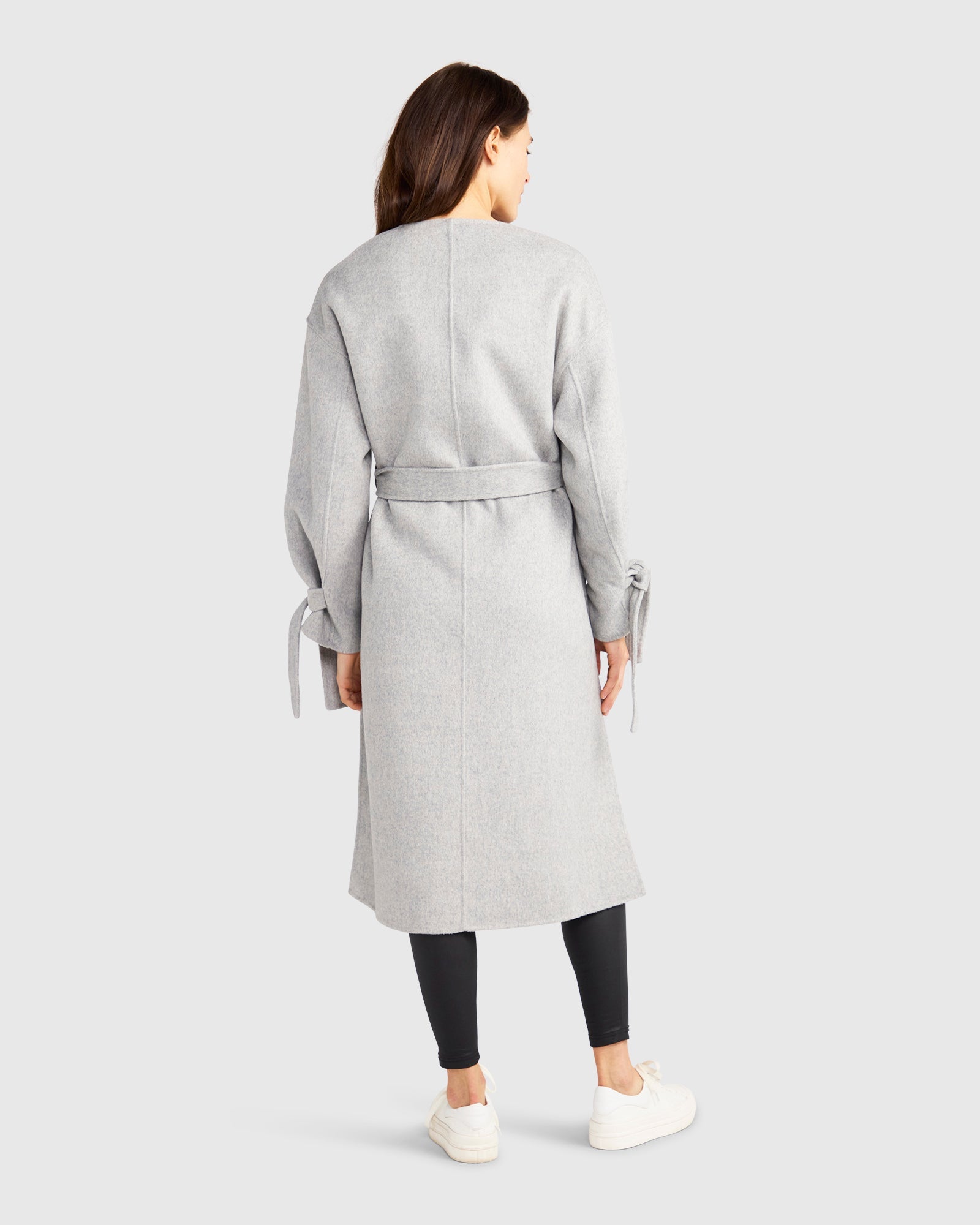 Women | Head Over Heels Wool Blend Collarless Robe Coat | Grey Marle