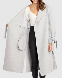 Women | Head Over Heels Wool Blend Collarless Robe Coat | Grey Marle