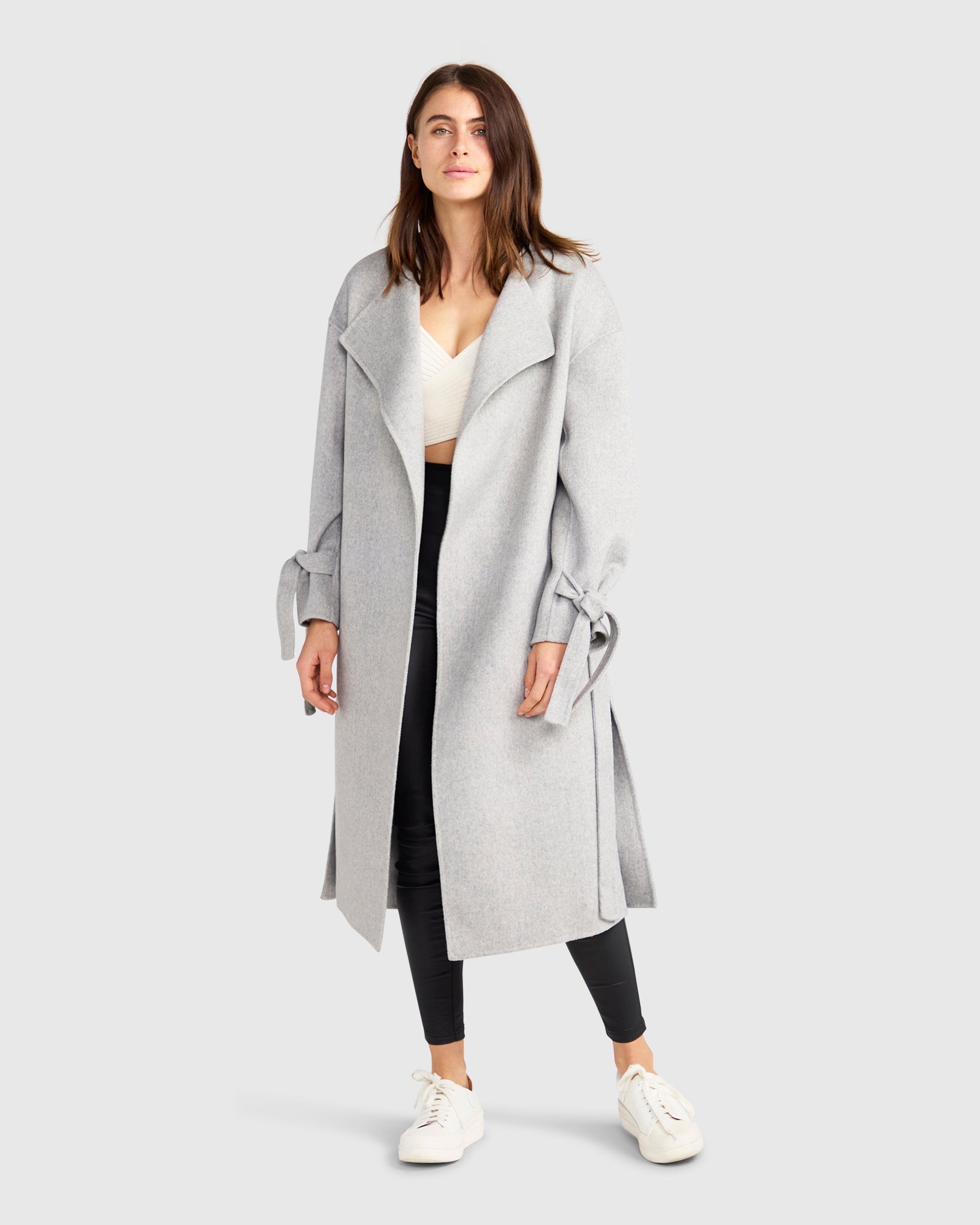 Women | Head Over Heels Wool Blend Collarless Robe Coat | Grey Marle