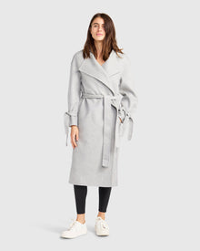 Women | Head Over Heels Wool Blend Collarless Robe Coat | Grey Marle