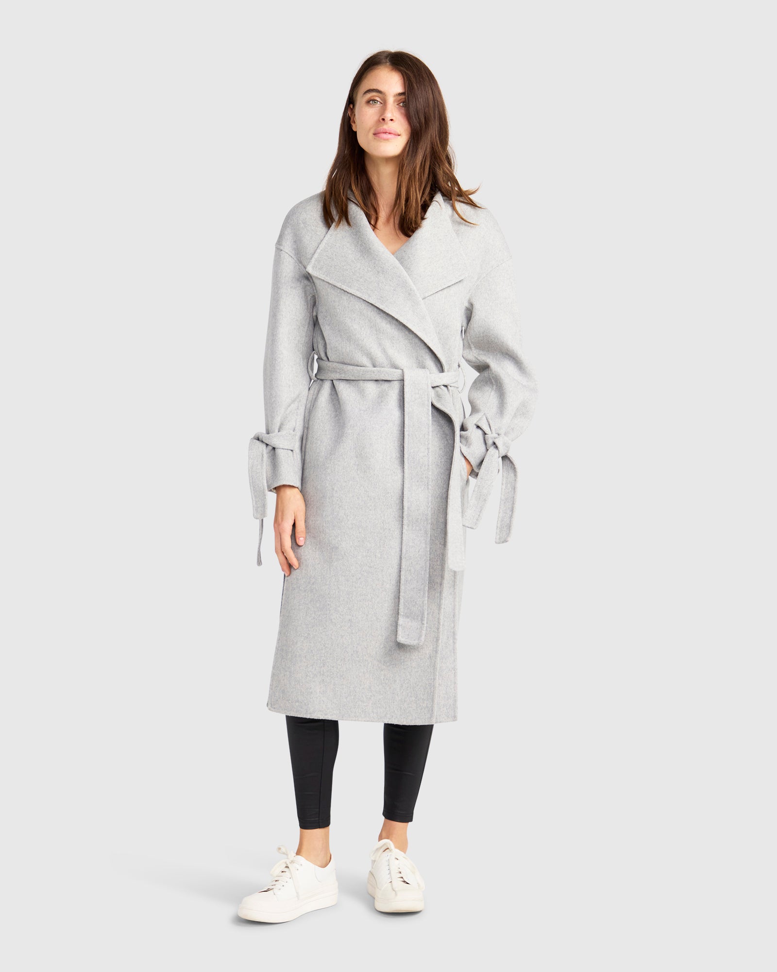 Women | Head Over Heels Wool Blend Collarless Robe Coat | Grey Marle
