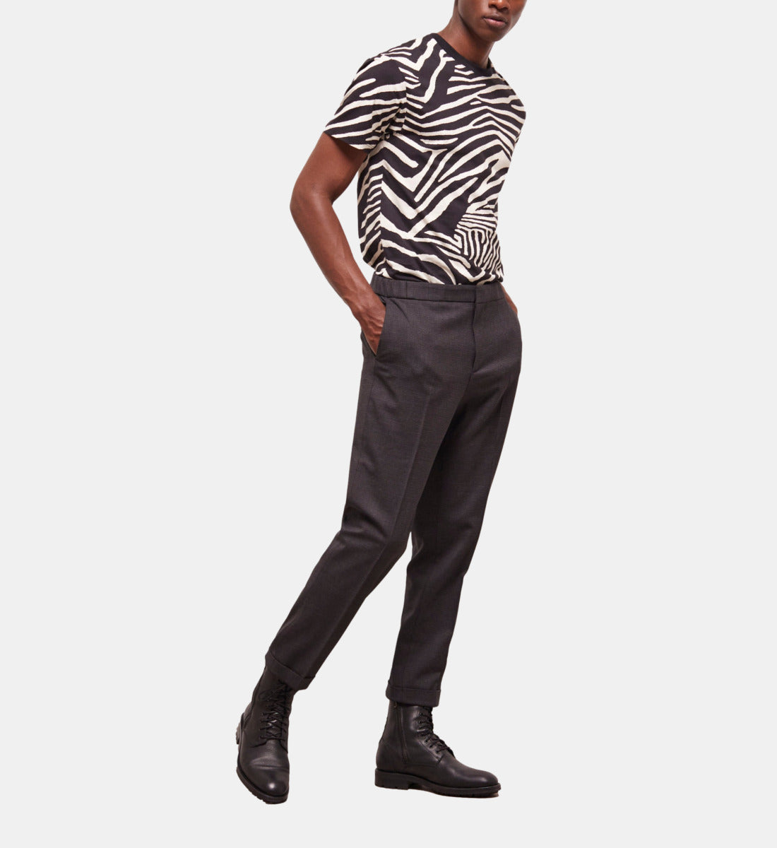 Houndstooth Wool Suit Pants | Men | Black Grey