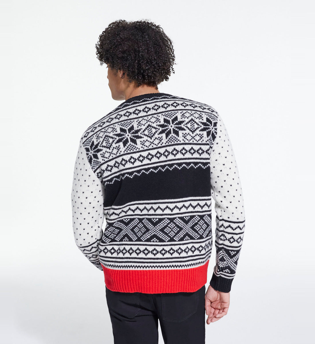 Patterned Wool Sweater | Men | Black Red Off White