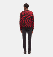 Wool Printed Sweater | Men | Black x Red