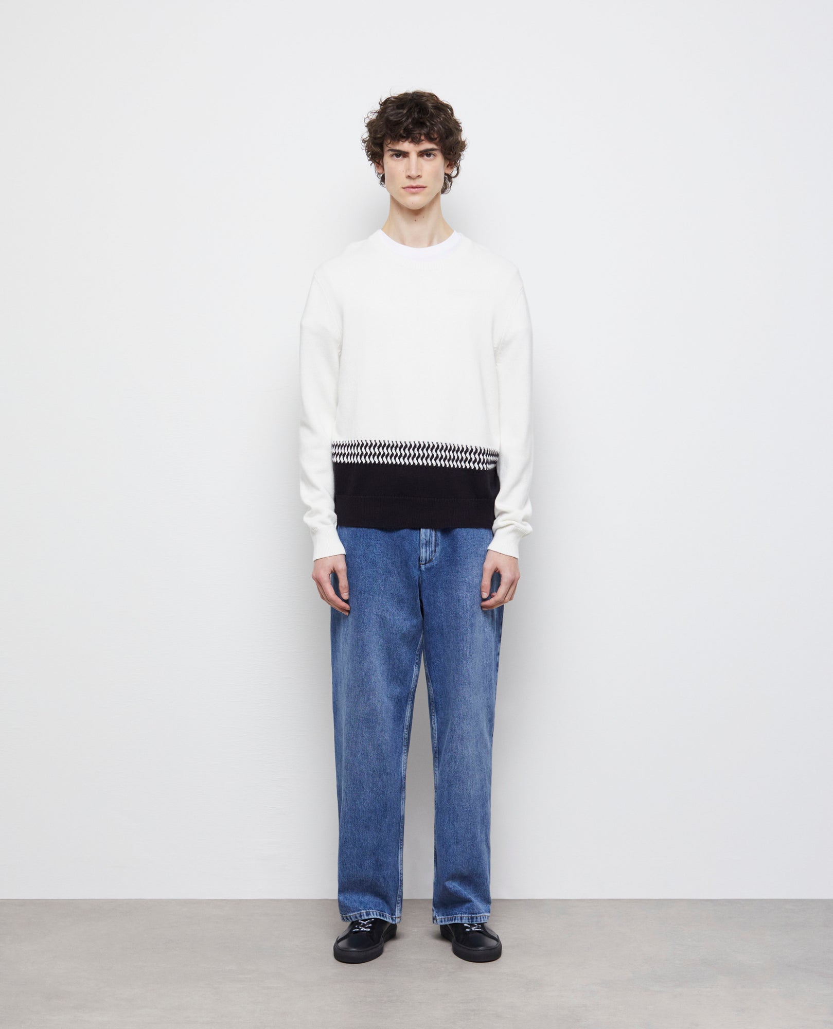 Two-Tone Knit Sweater | Men | White x Black