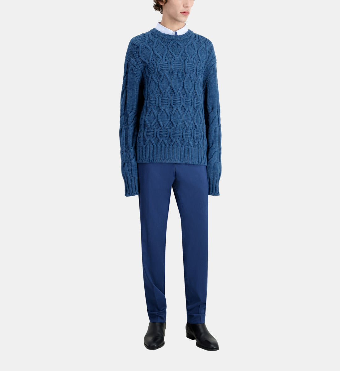 Cable Wool Sweater | Men | Blue Petrol