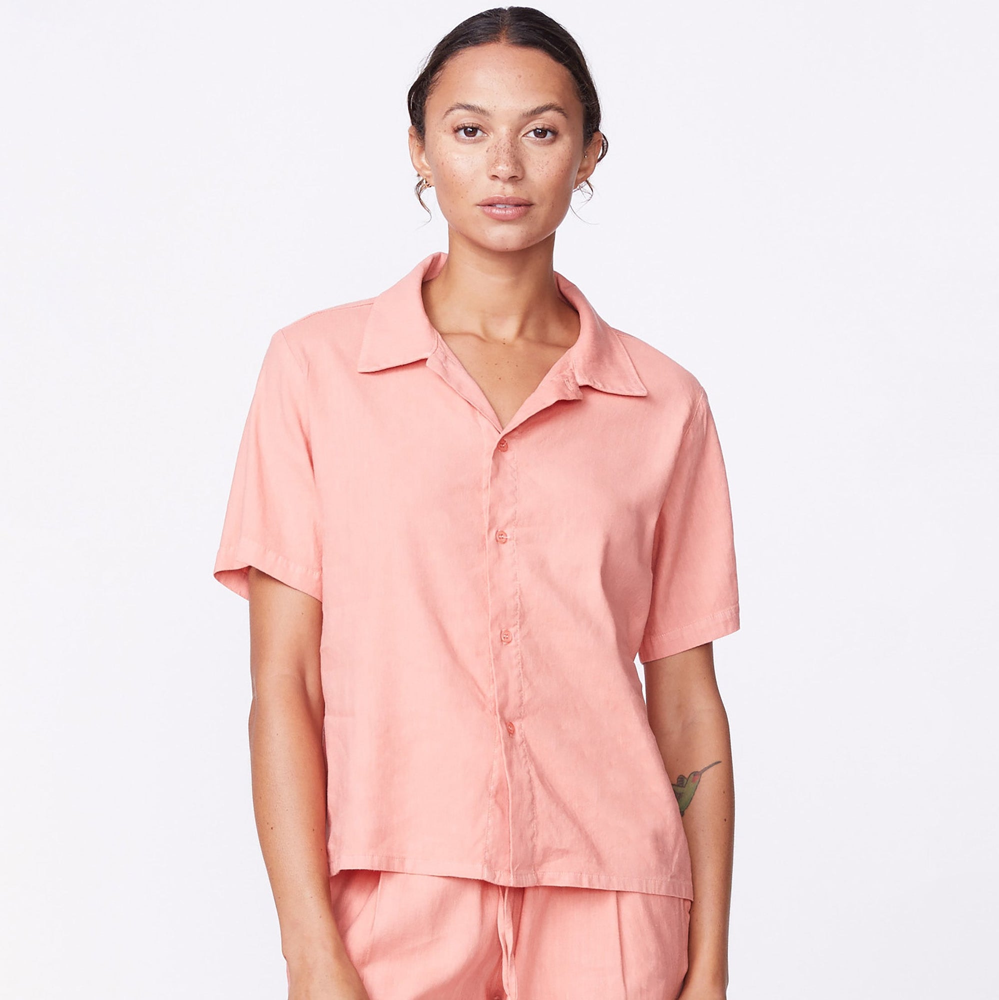 Linen Vacation Shirt | Women | Faded Coral