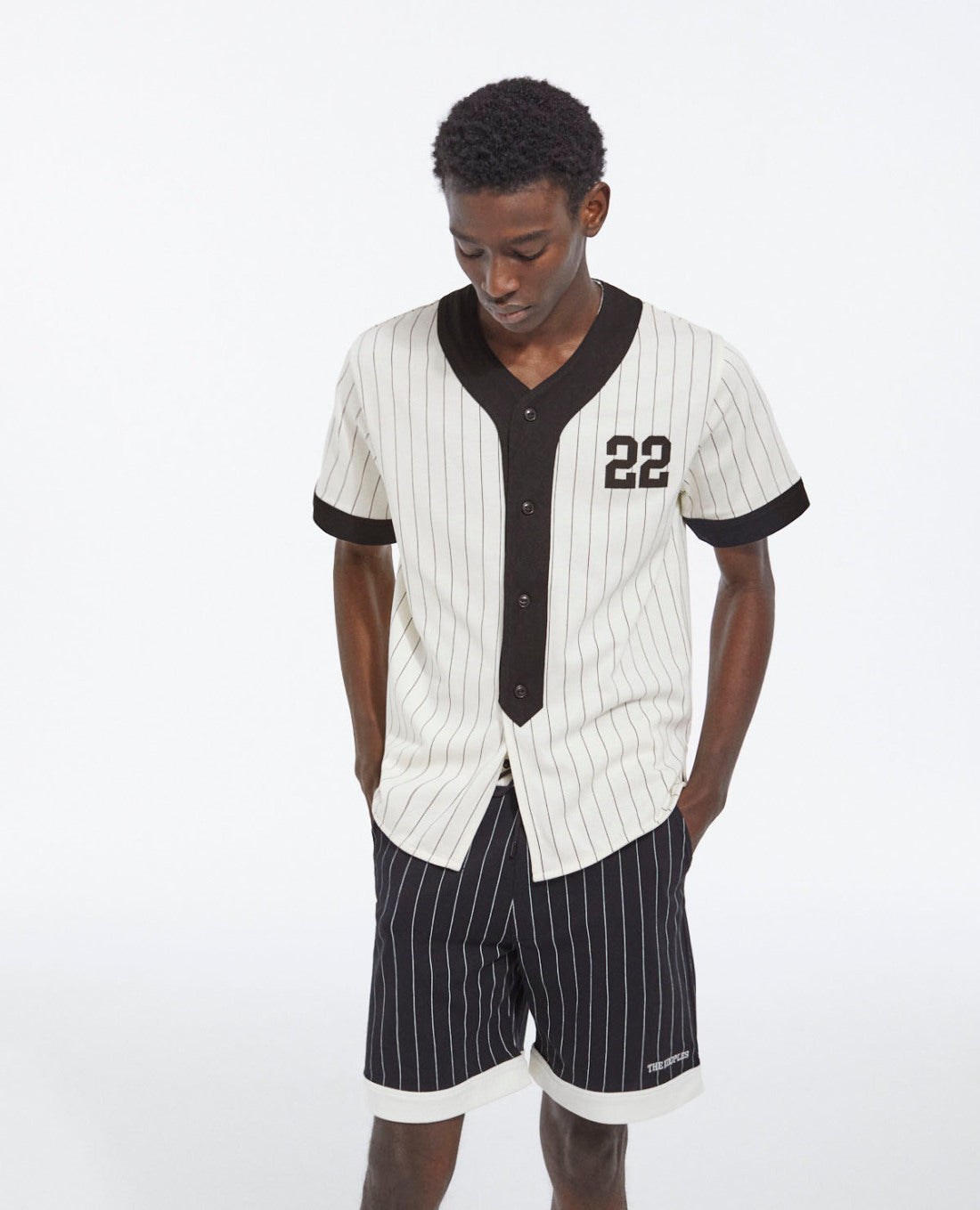 Cotton Jersey Striped Baseball Shirt | Men | Ecru