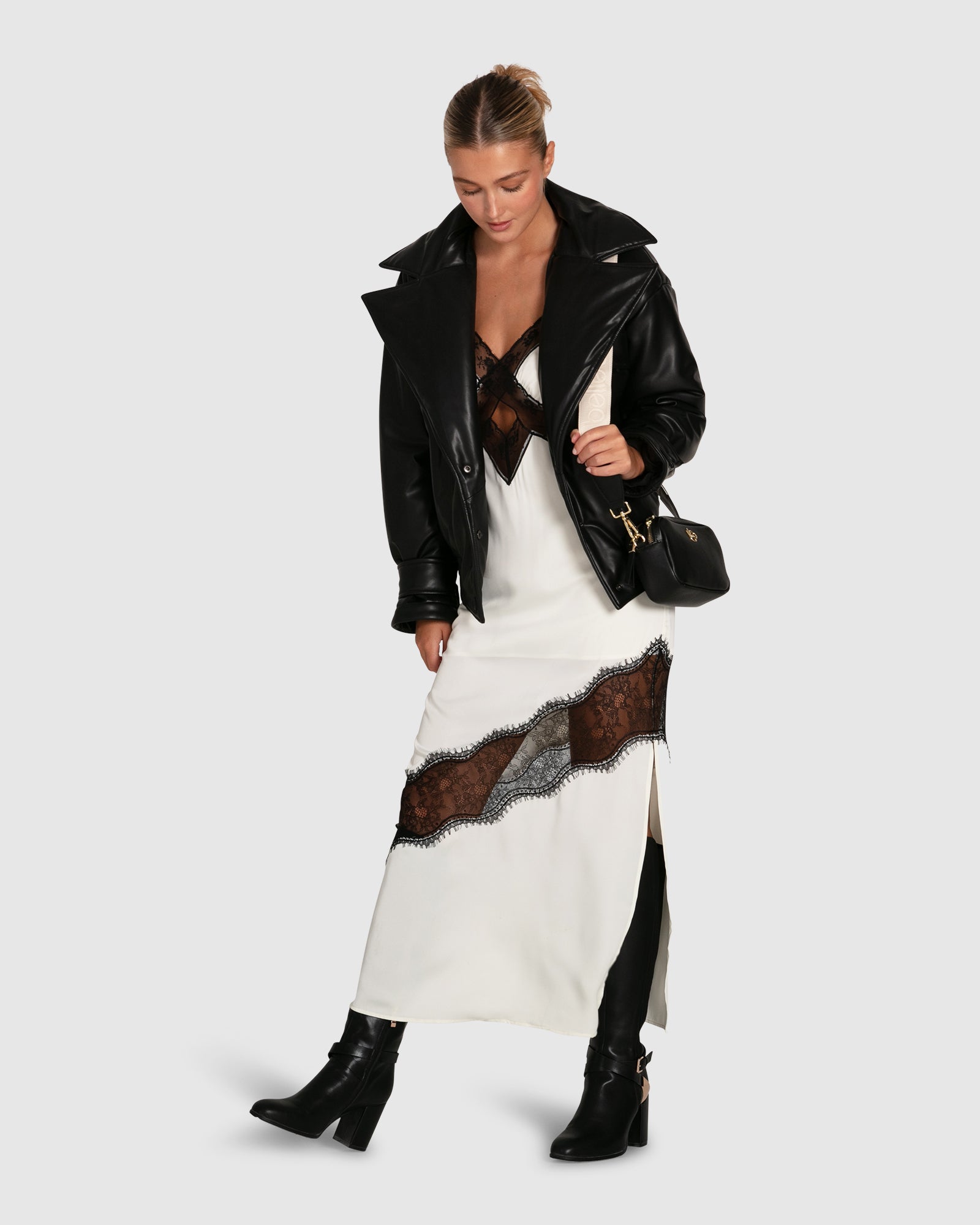 Women | Heavenly Bodies Lace Slip Dress | White/Black