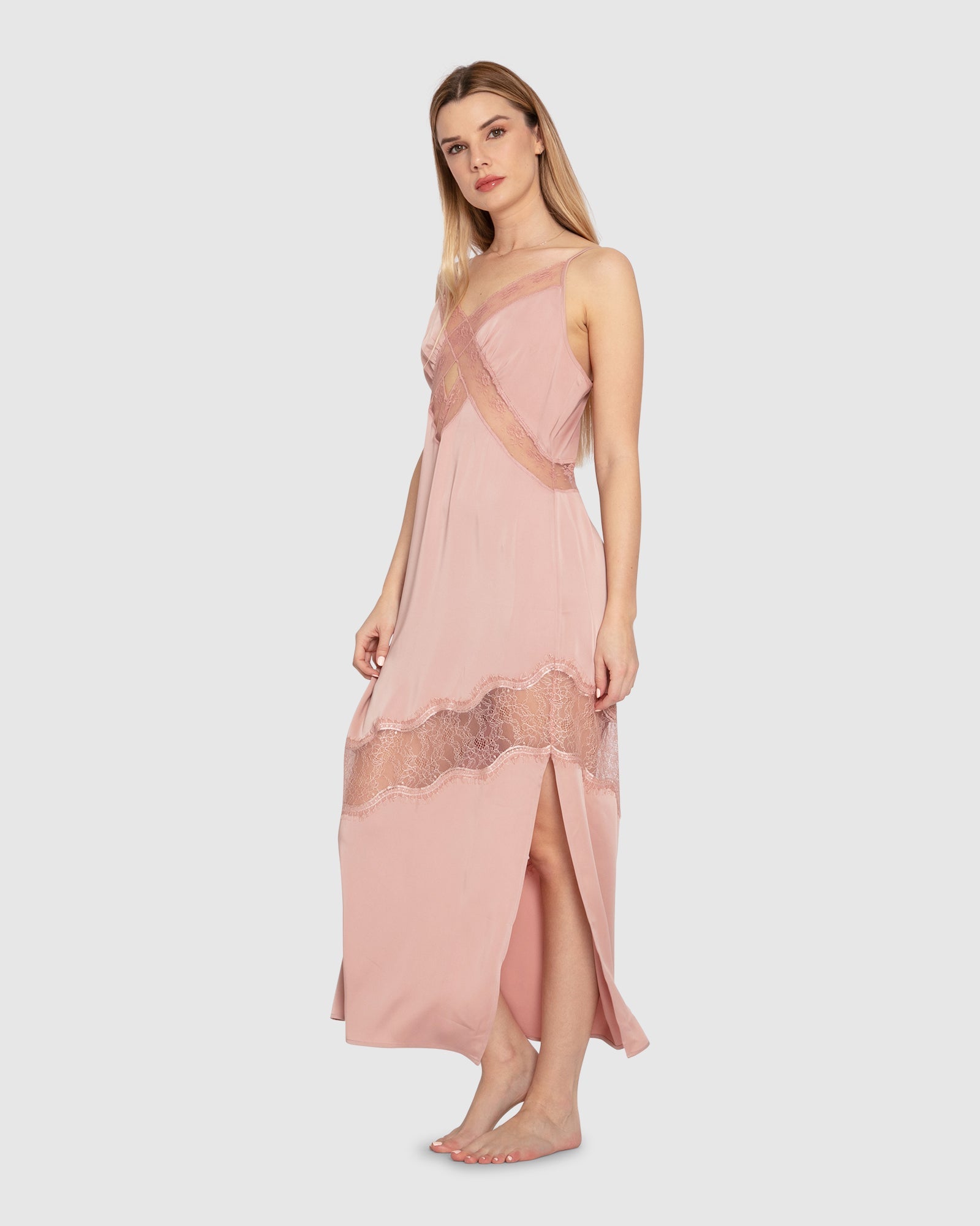 Women | Heavenly Bodies Lace Slip Dress | Dusty Rose