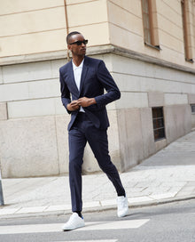 Blue Wool Formal Jacket With Stripes | Men | Navy