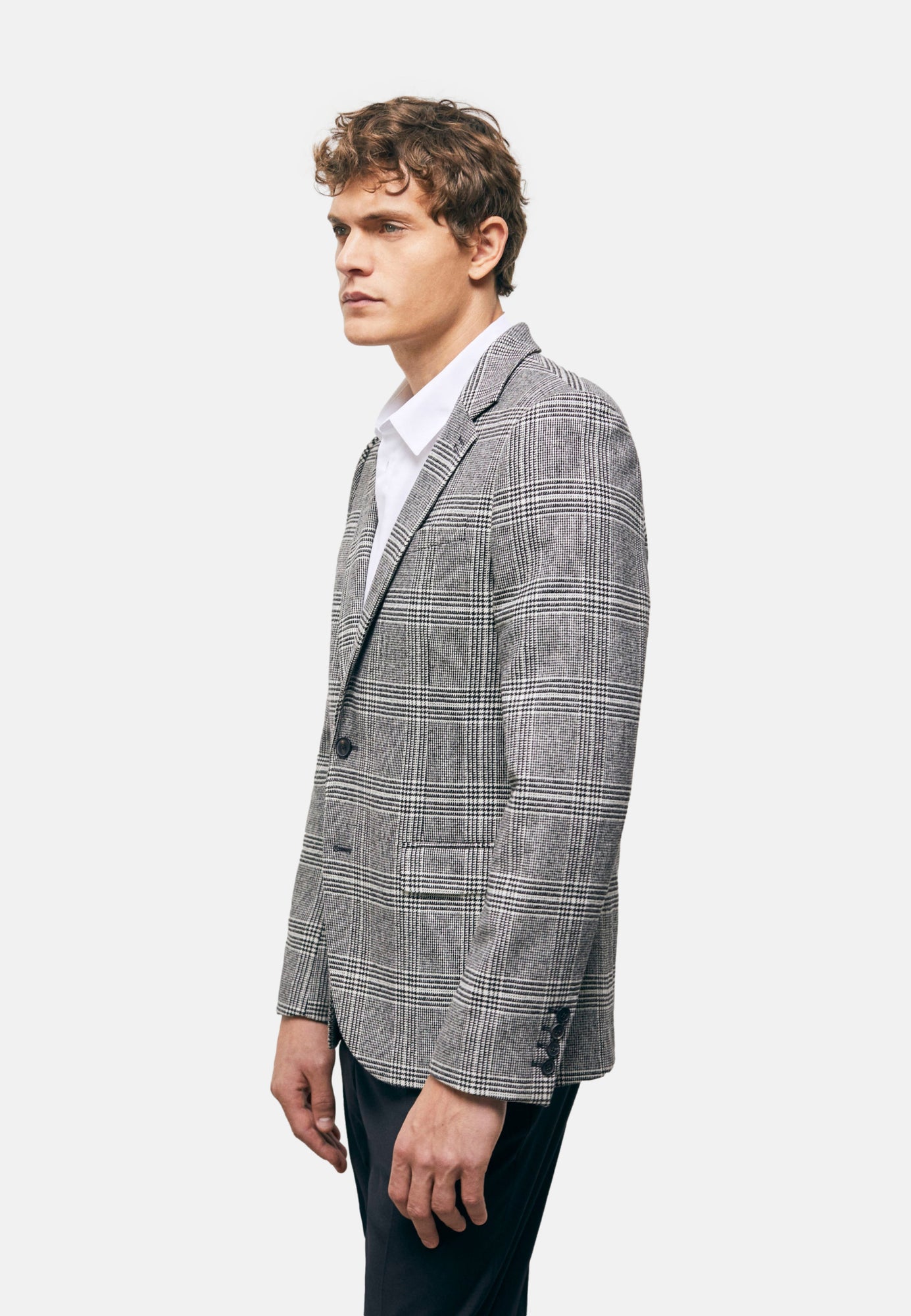 Wool Suit Jacket With Check Motif | Men | Black x White