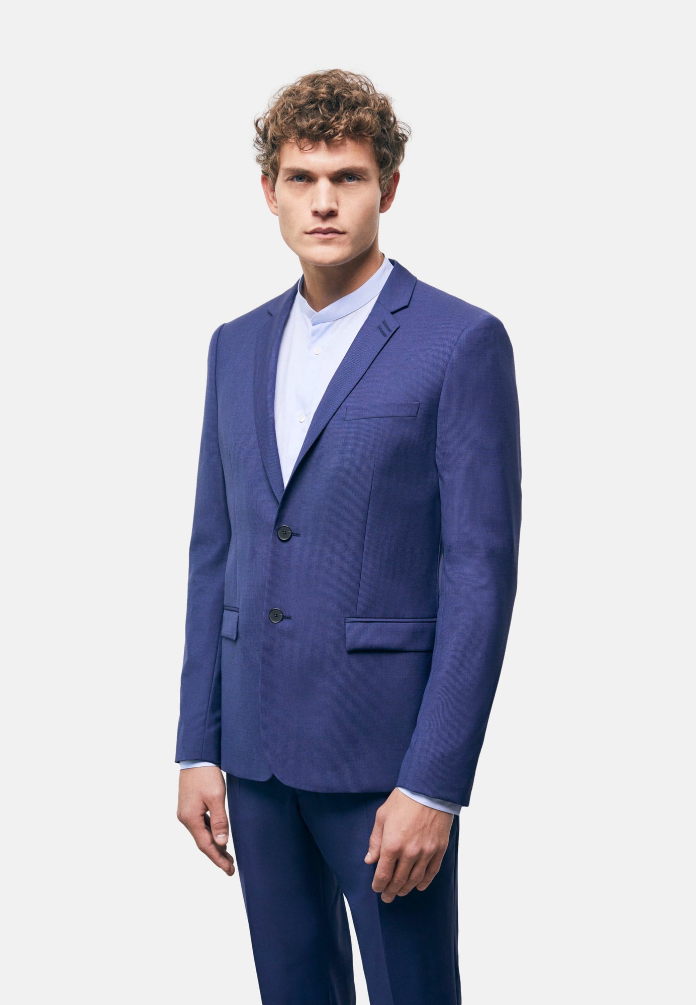 Wool Suit Jacket With Check Motif | Men | Navy