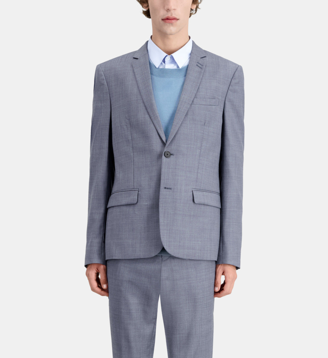 Grey Checkered Wool Suit Blazer | Men | Light Blue