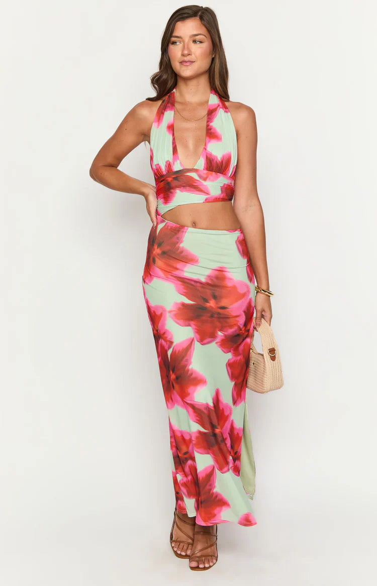 Harvey Floral Print Maxi Dress | Green