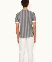 Hibbert Rills Print Classic Fit Capri Collar Cotton Shirt | Night Iris/White Sand