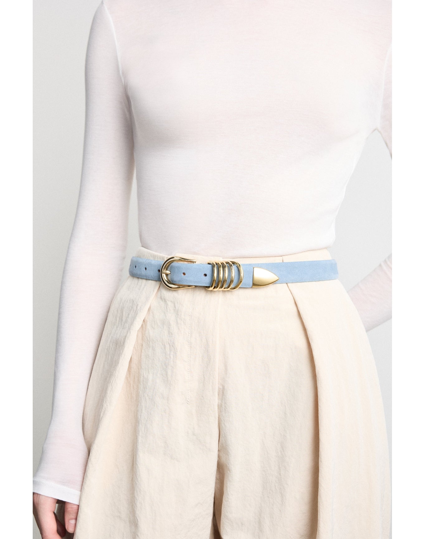 Hollyhock Suede Gold | Powder Blue Suede & 24K Gold