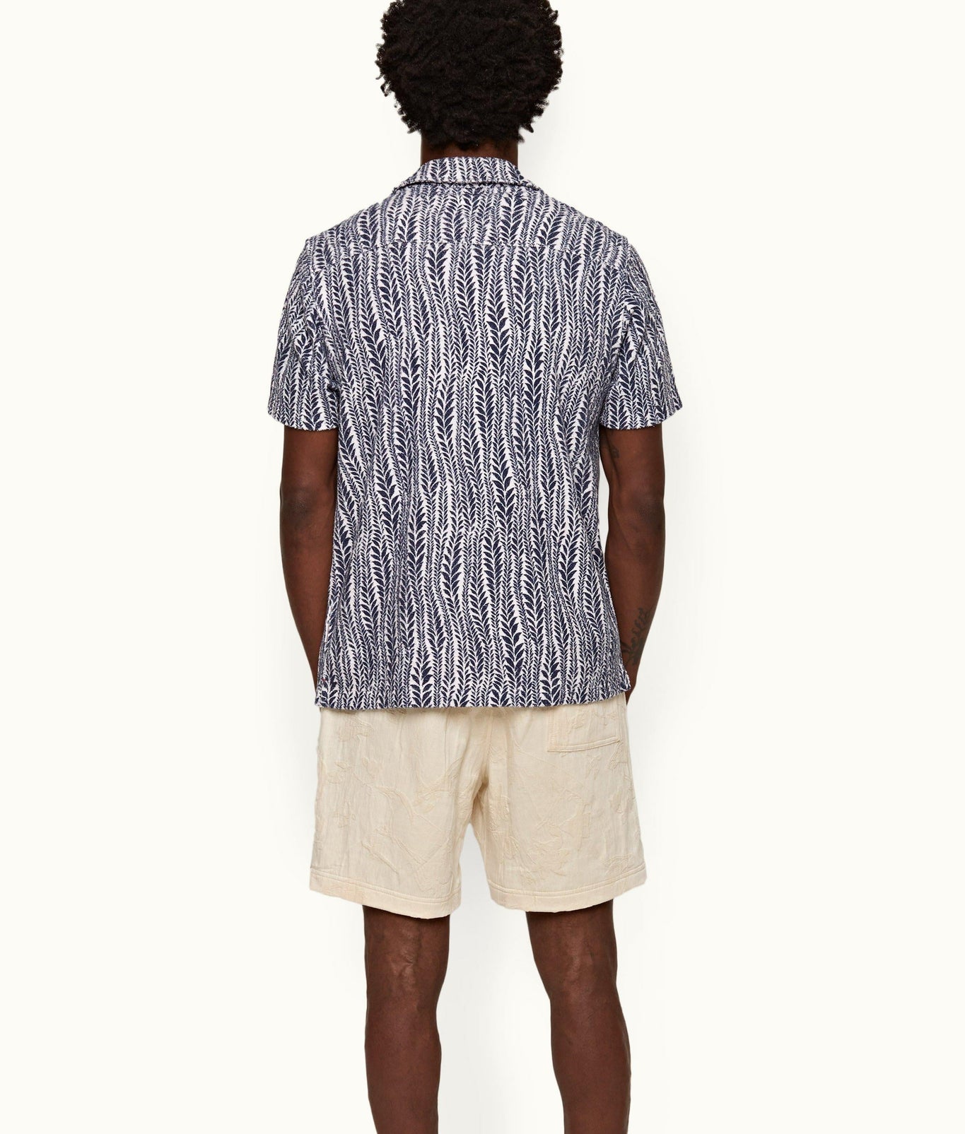 Howell Fern Relaxed Fit Capri Collar Short-Sleeve Shirt | White/Lagoon Blue