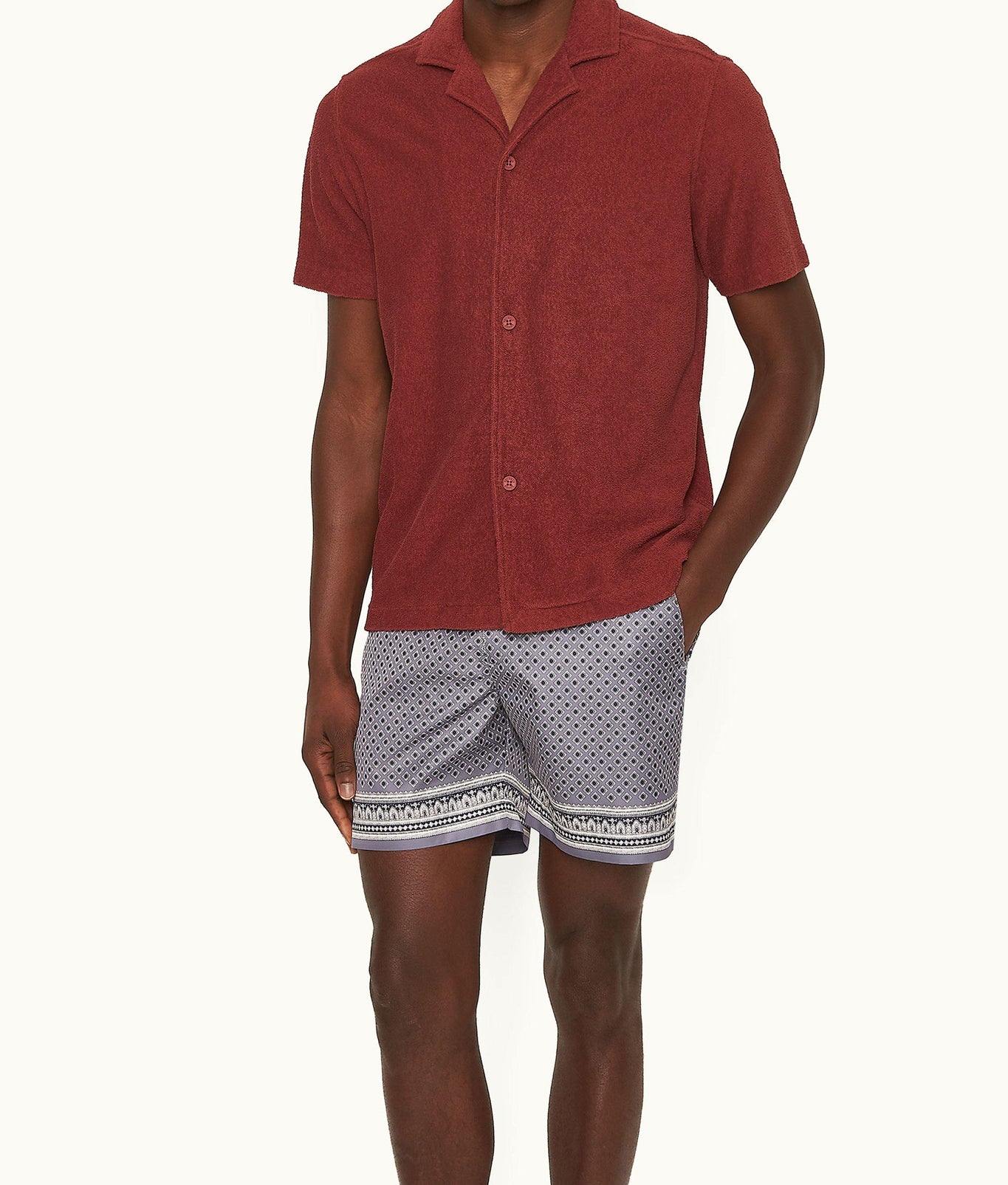 Howell Relaxed Fit Capri Collar Cotton Towelling Shirt | Copper Red